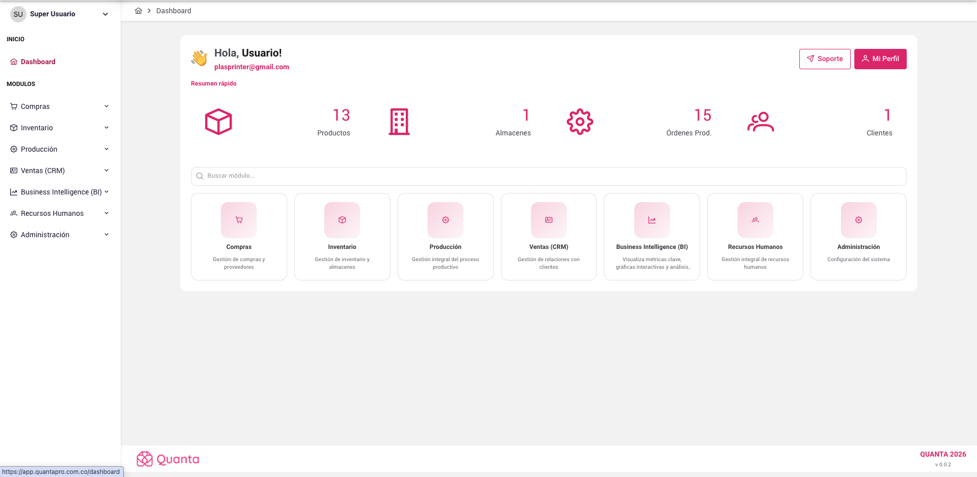 Módulo de producción Quanta - planificación y órdenes